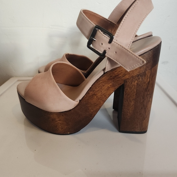 Lulus Lolita Leather Light Nude Suede Wooden Platform Heels - Picture 5 of 7